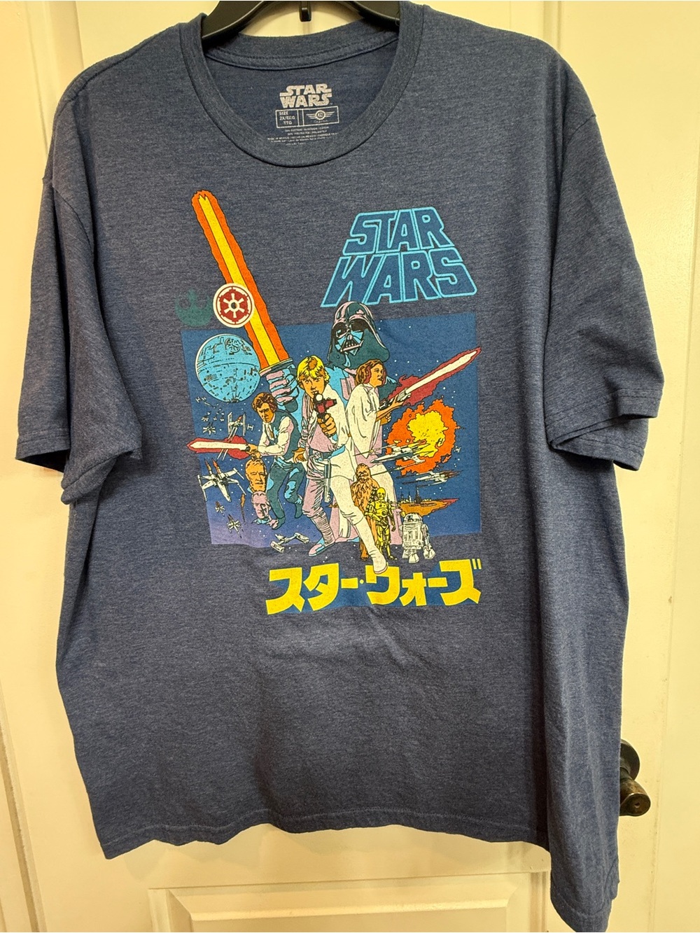 Star Wars Men's Blue Graphic Tee with Retro Anime Print